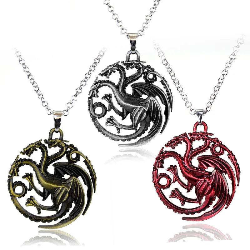 Fire and Blood House Targaryen Dragon Necklace A Song of Ice and Fire Metal Pendant Necklace for Women Men Fans Choker Jewelry