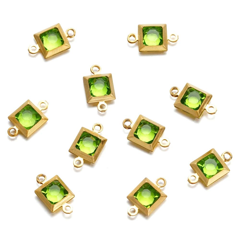 10pcs Stainless Steel Double Holes Square with Rhinestones Bracelet Necklace Pendant Connectors for DIY Jewelry Making Supplies