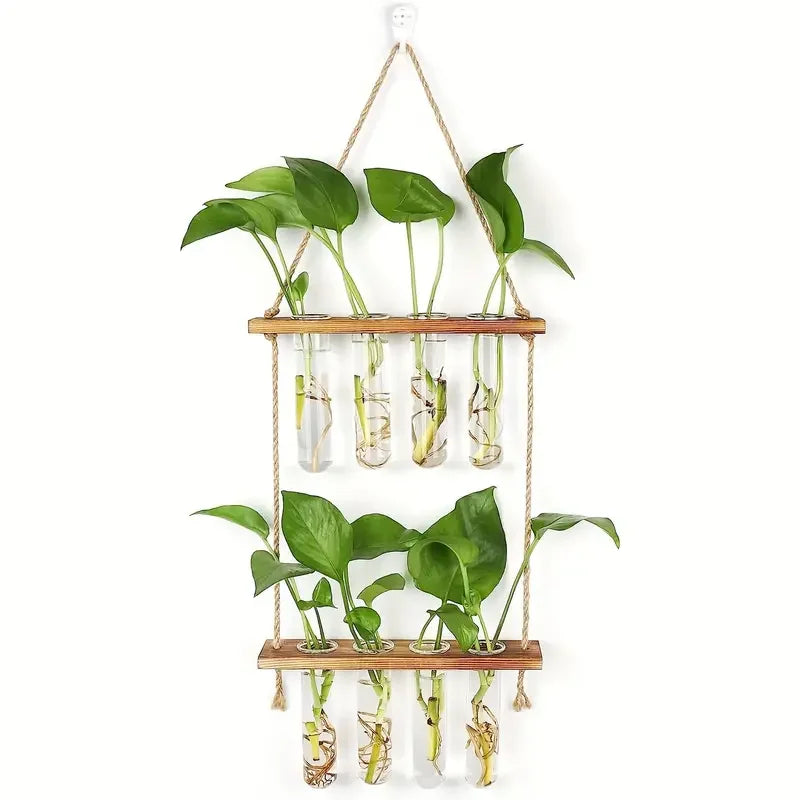 1pc Wall Hanging Propagation Station With Glass Test Tubes 1/2 Tiered Planters Wall Terrarium For Home Office Plant Hanger Flowe