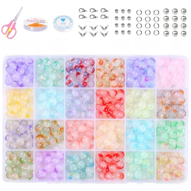 24 Colors 8mm Crystal Beads Bracelets Making Kit 480Pcs Jewelry Making Round Glass Cataclastic Lineation Beads Kit for Beginners