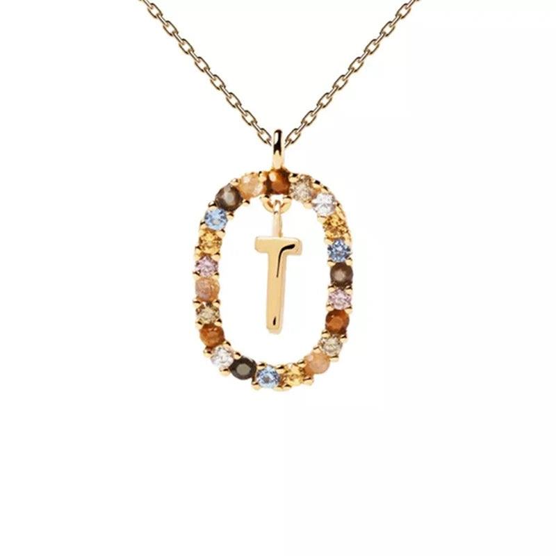 Fashion Hot Creative A-Z Letter Pendant Necklace For Woman Color Jewelry Sweet and Versatile Adjustable Chain Lobster Clasp