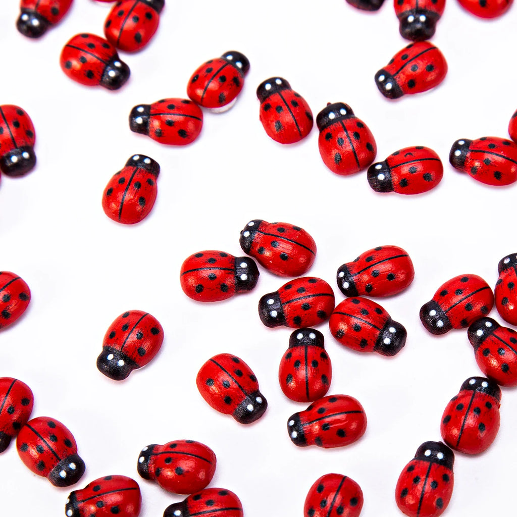 100pcs Self-adhesive 8x11mm Red Ladybird Stickers Wood DIY Ladybug Crafts Wedding Cards Toopers Embellishments Scrapbooking