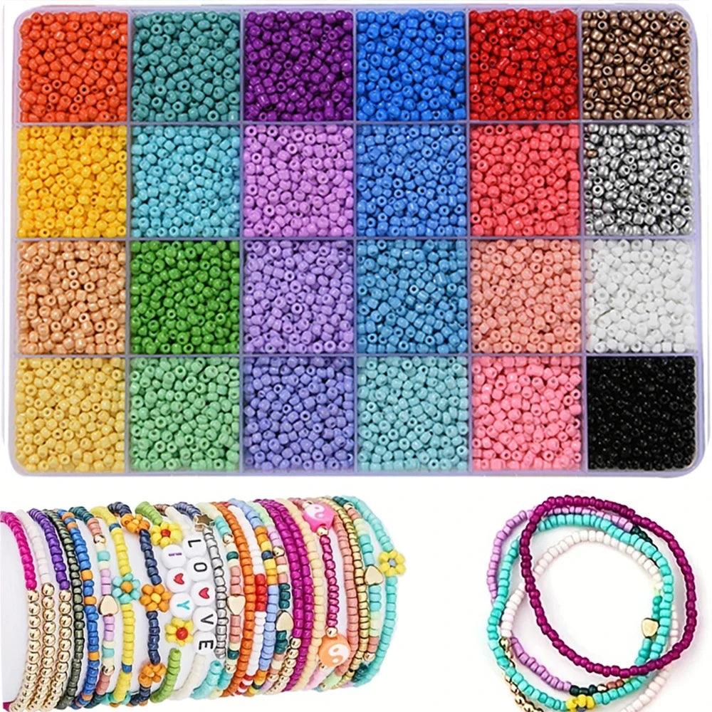 2400pcs  3mm Mixed 24 Colors Glass Seed Beads Glass Beads Bulk Kit Jewelry Making DIY Craft Beading Mixed 24 Colors
