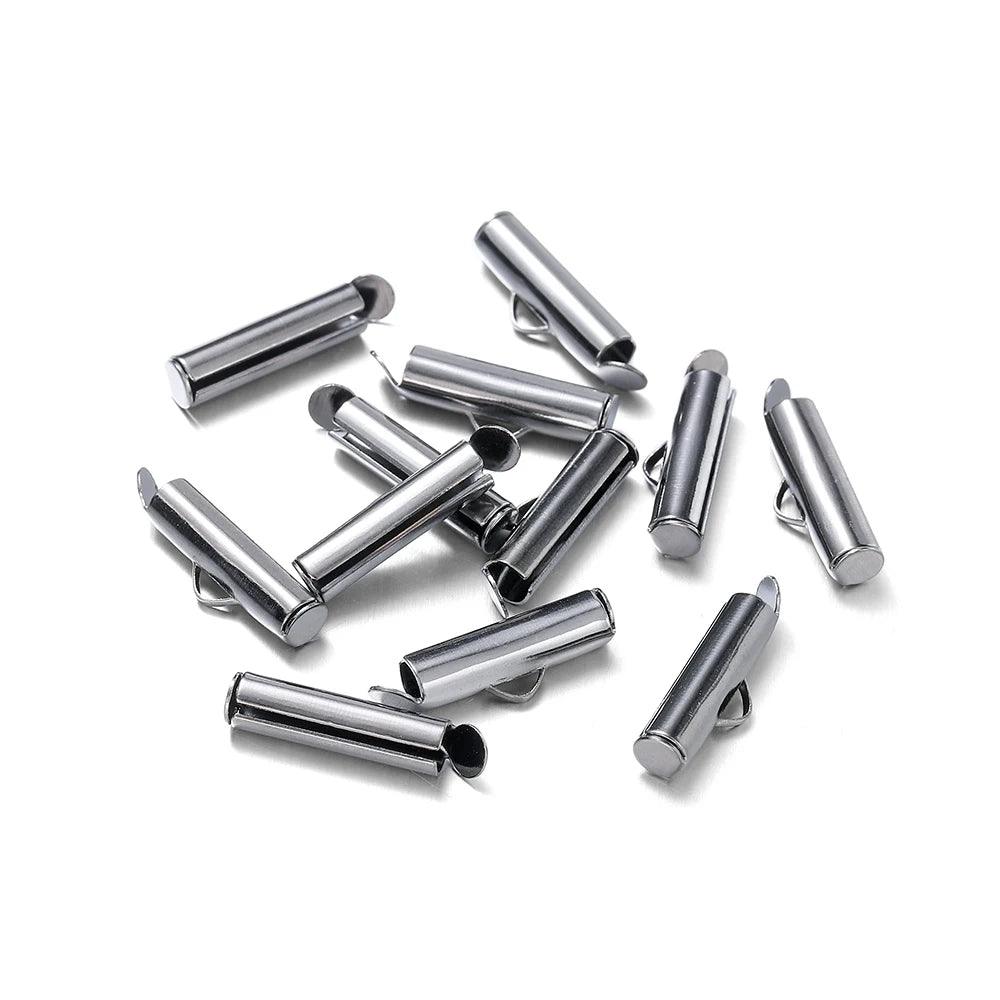 30-50Pcs Crimp End Beads Beading Slide On End Clasp Buckles Tubes Slider End Caps For DIY Jewelry Connectors Making Accessories