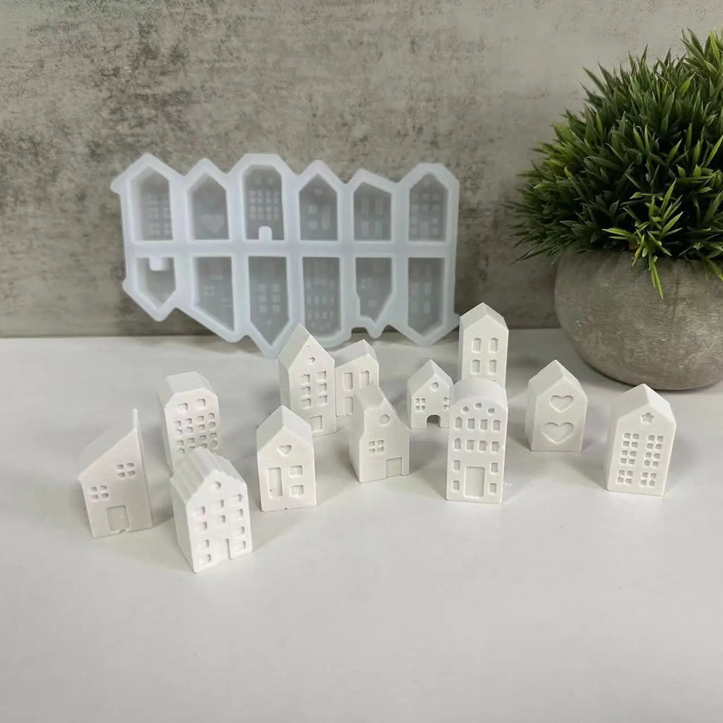 12-hole Small House Candle Molds Nordic Style House Silicone Mold Mini Houses Plaster Concrete Cement Mould Aroma Soap Molds