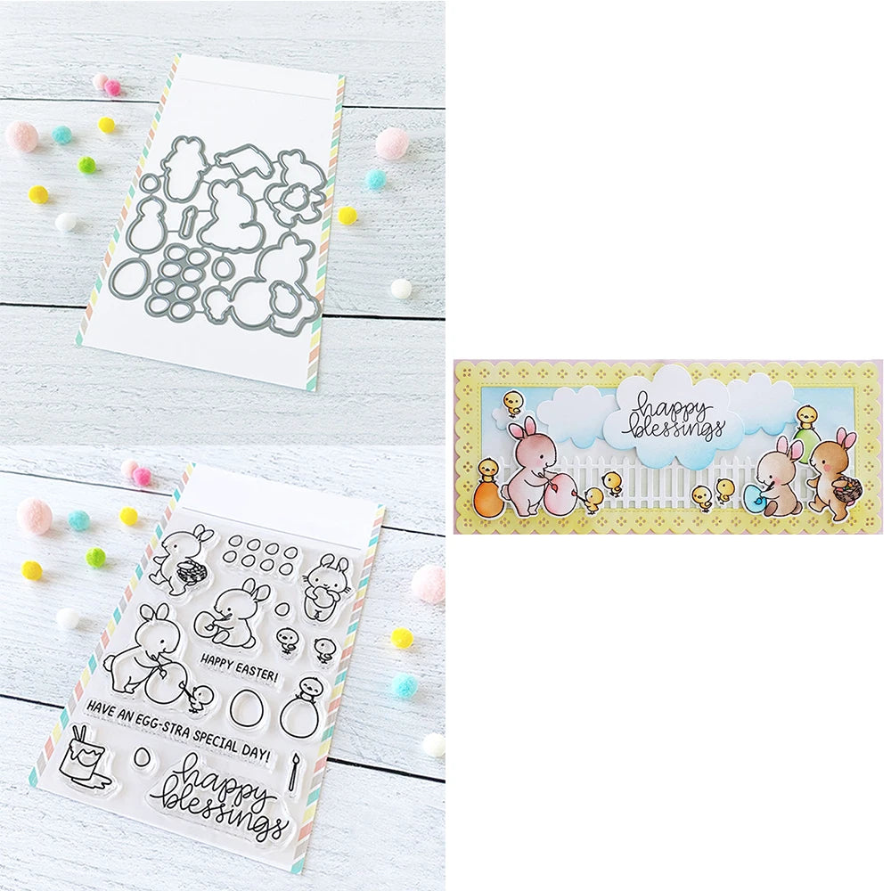 Mini Panda Bunny Koala Animal Outline Metal Cutting Dies Clear Stamps for DIY Easter Day Decor Paper Cards