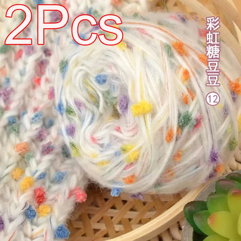 Two Piece Rainbow Mohair Yarn Cardigan Scarf Shawl