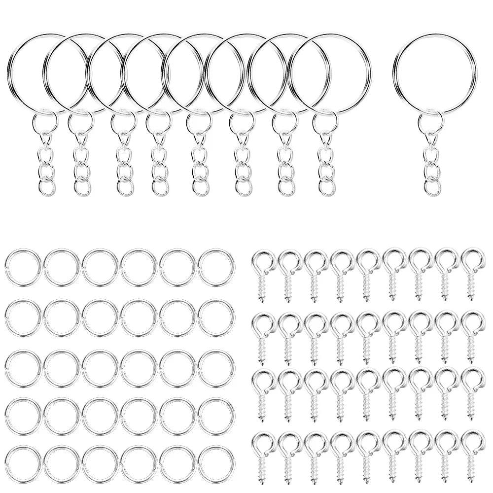 110Pcs Keychain Open Jump Rings Eye Pins Jewelry Making Accessories Kits for DIY Epoxy Resin Key Chain Key Ring Pendants