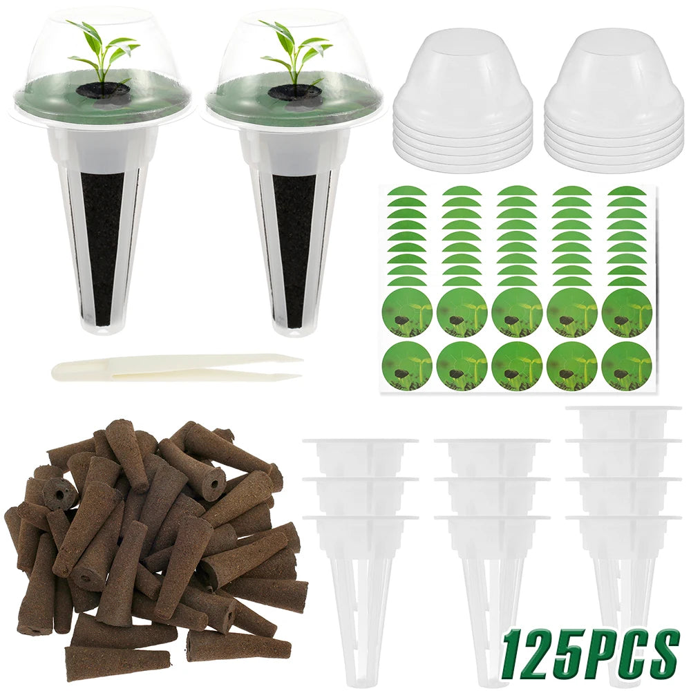 125Pcs Hydroponic Pods Kit Seed Grow Sponges with Plant Label Garden Accessories Efficient Sponges Water Absorbent Grow Pod Kit