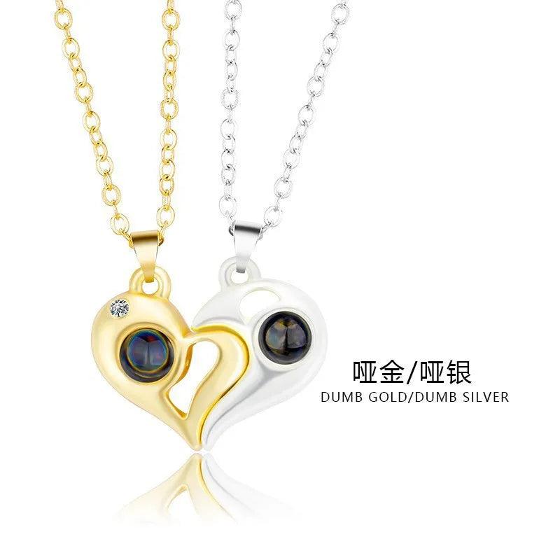 Fashion Couple Matching Necklace Sun Moon Necklaces for Lovers Gift Heart Magnetic Paired Pendant Jewelry Chain Choker 2 PCS/Set