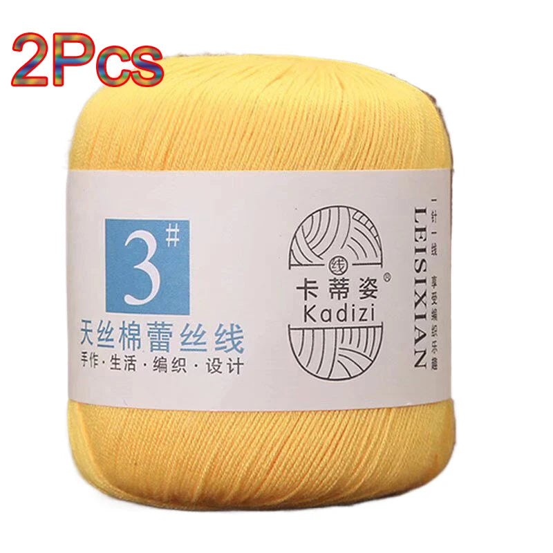 100% Mercerized Cotton Lace Yarn Threads for Crochet and Knitting - 2Pcs Embroidery Craft Set