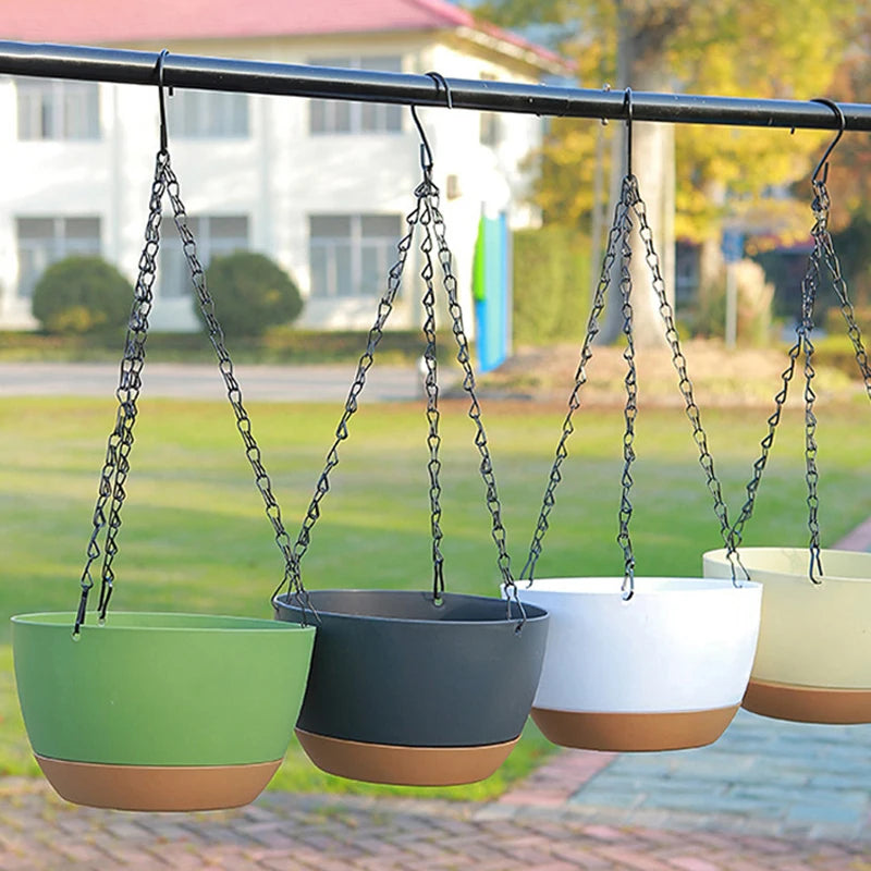 Modern Automatic Water Suction Basin Double Chain Hanging Basket Flower Pot Indoor Green Planting Pot Hanging Flowerpot