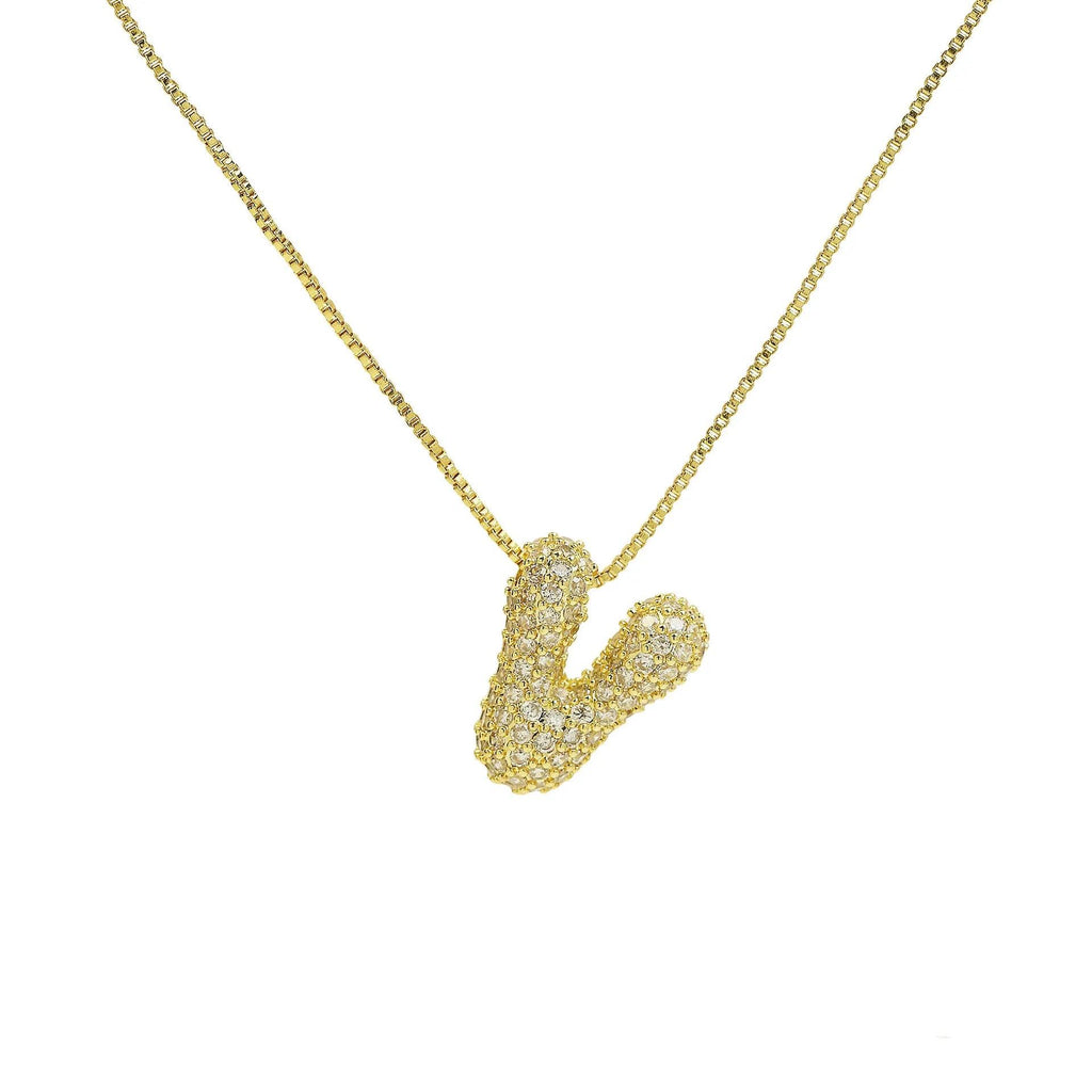 Gold Plated Balloon 26 Alphabet Letter Pendant Necklace Copper Zircon Bubble Initial Pendant For Women Personality Chain Jewelry