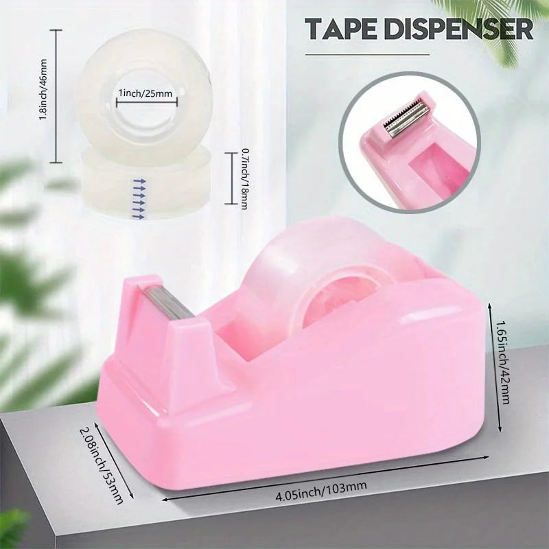 Pink Tape Dispenser with One Roll Tape,for Christmas Festival Gift, Cute Pink Tape Dispenser - Perfect for Wrapping DIY Stickers