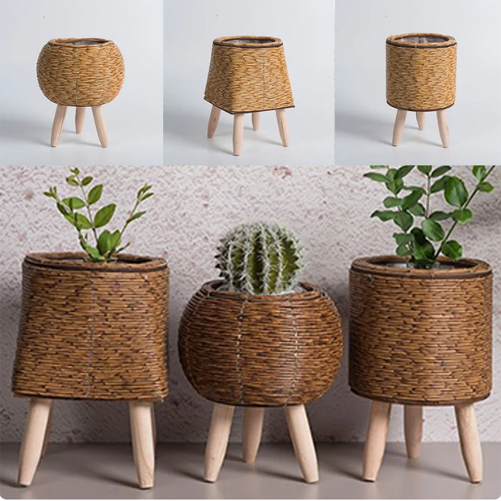 NEW Vine Weaving Flower Frame Triangle bracket flowerpot Desktop creative plant storage container Plant frame grass woven basin