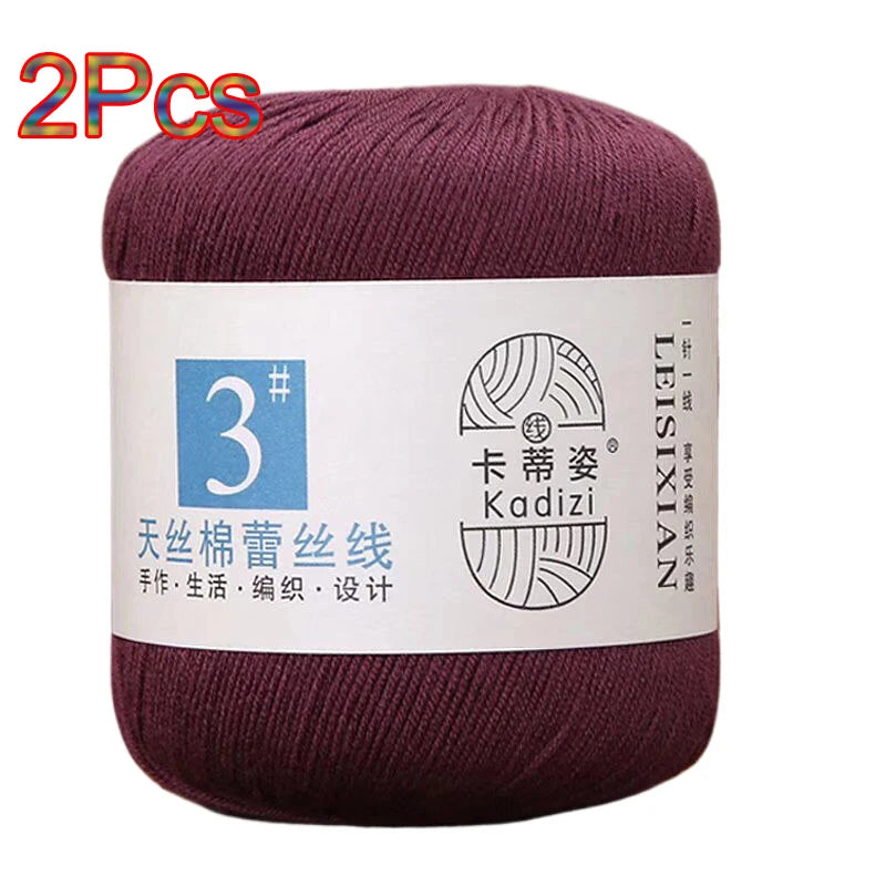 100% Mercerized Cotton Lace Yarn Threads for Crochet and Knitting - 2Pcs Embroidery Craft Set