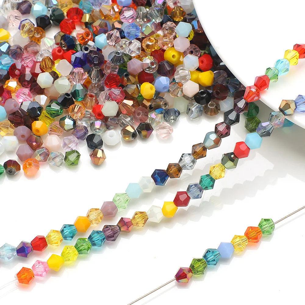 100PCS 4MM Glass Bicone Shaped Beads Faceted Crystal Beads for for Jewelry Making Bracelet Nacklace Earrings DIY Beading