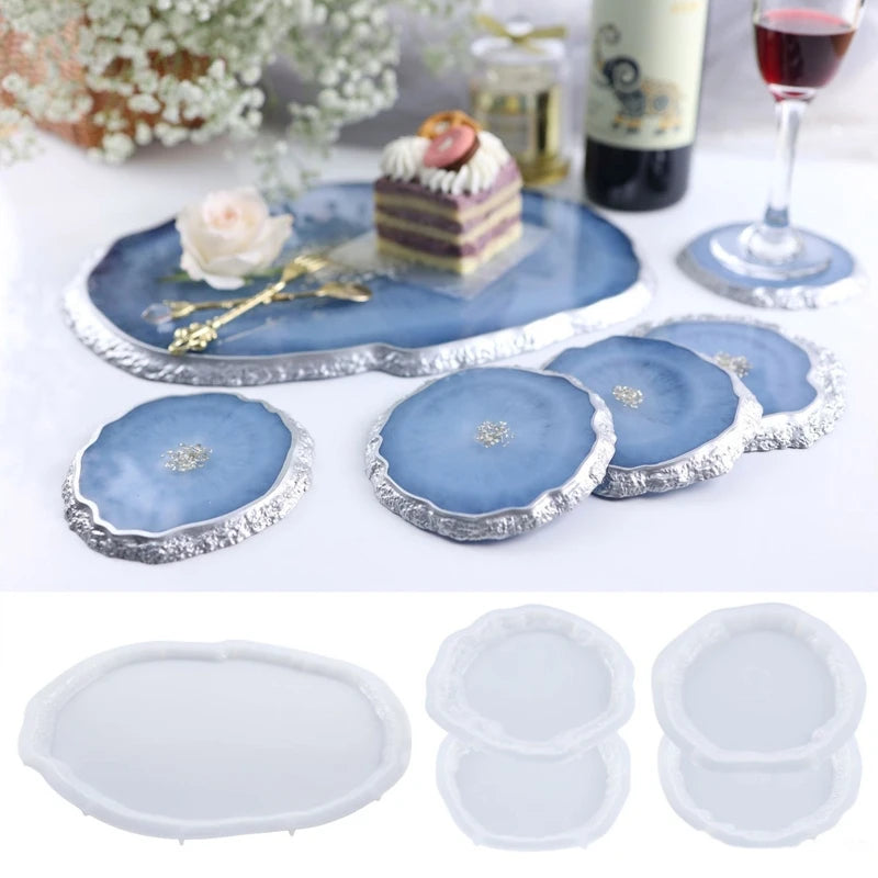 Resin Tray Mold Coaster Silicone Molds Geode Agate Coaster Molds for Home Decor Soap Candle Molds DIY Gifts