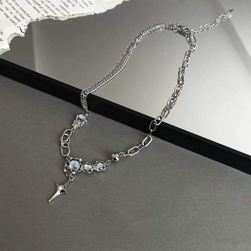 Star Sequin Hollowed Out Necklace for Women Fashion Inlaid Rhinestone Tassels Choker Necklace Y2k Style Accessories Gift
