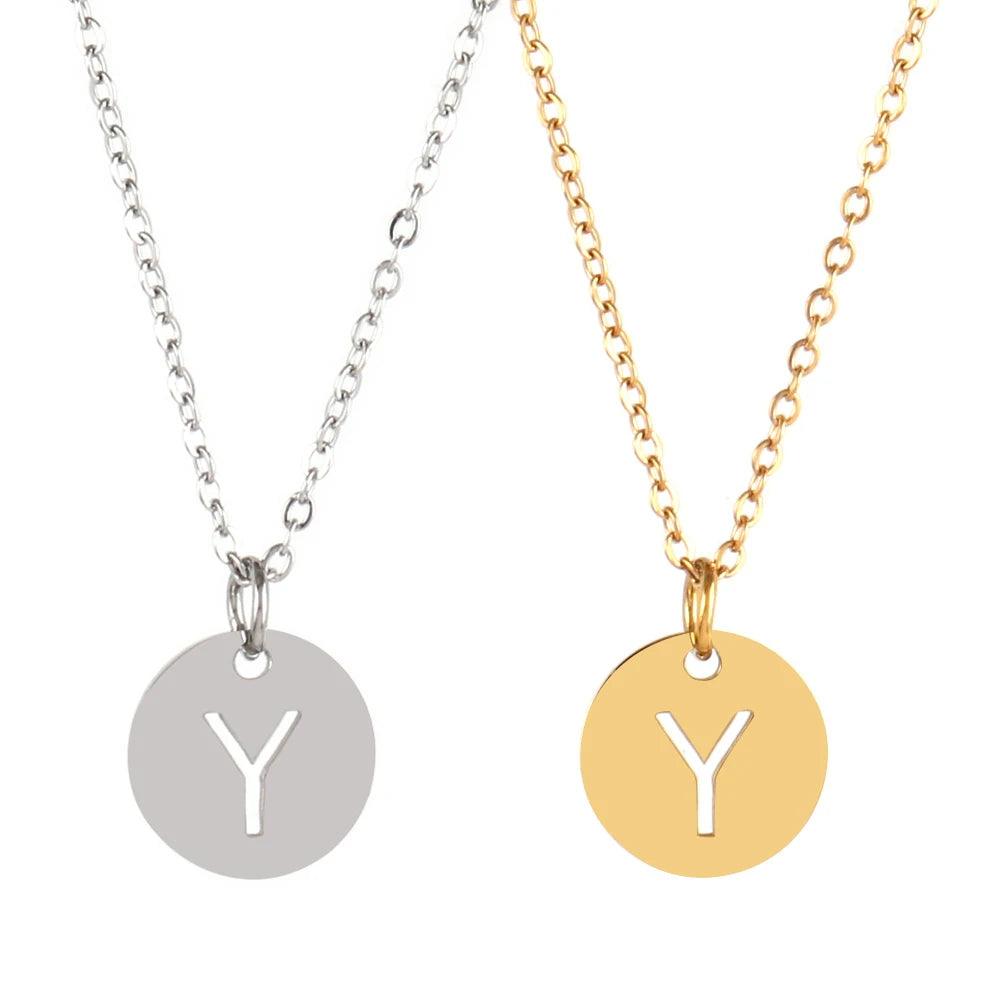 Stainless Steel A-Z 26 Initials Name Necklace Alphabet Round Pendant Letter Necklaces For Women Choker Jewelry Gifts Wholesale
