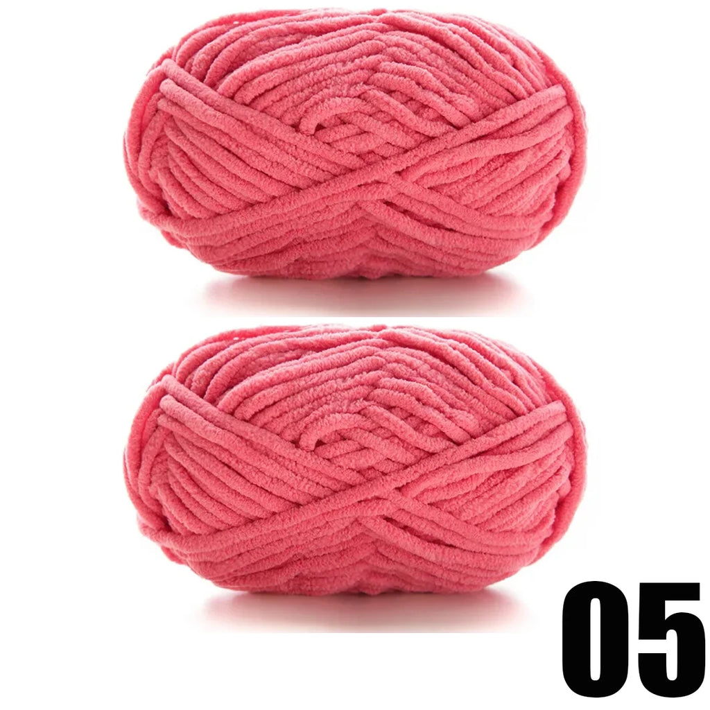 Thick Velvet Yarn 2pcs 50g Soft Chenille Knitting Yarn for DIY Scarves and Hats