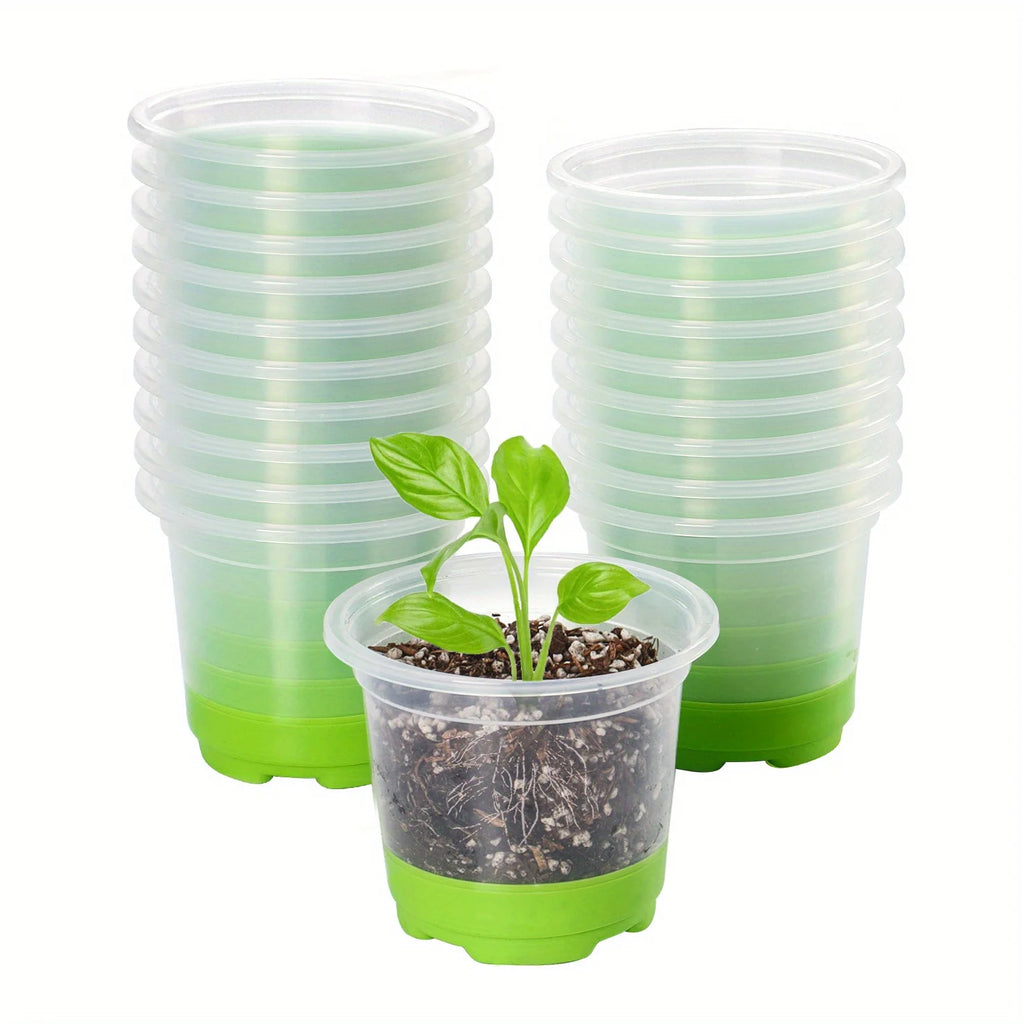20 Packs 4" Reinforced Clear Nursery Pots with Silicone Base for Easy Transplant, Transparent Plastic Plant Pot Reusable Seed
