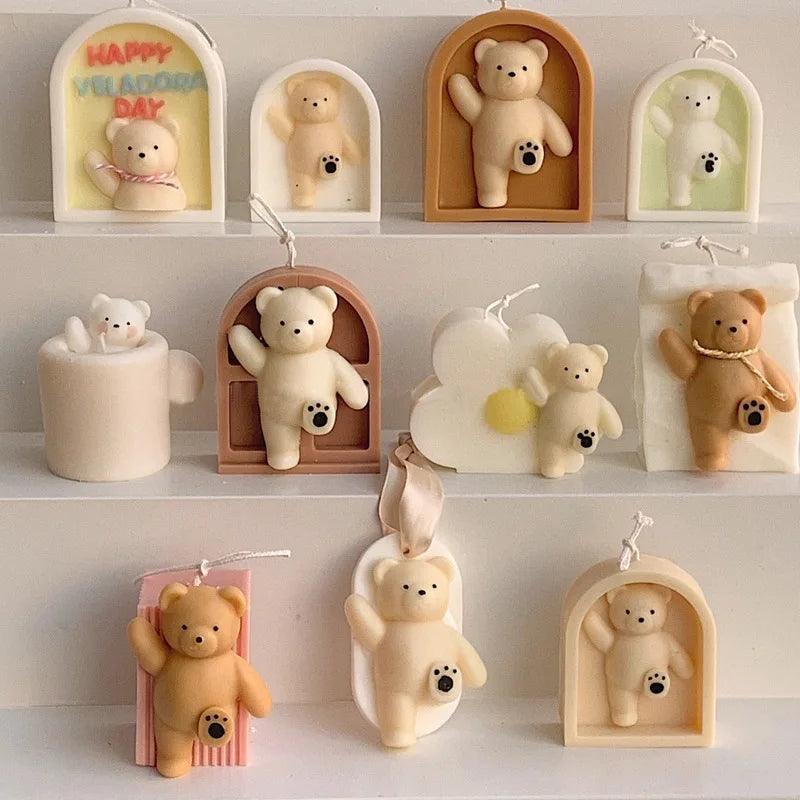 3D Arch Bear Silicone Candle Mold DIY Cartoon Animal Soap Resin Plaster Making Set Chocolate Cake Ice Mould Home Decor Cute Gift - Winord