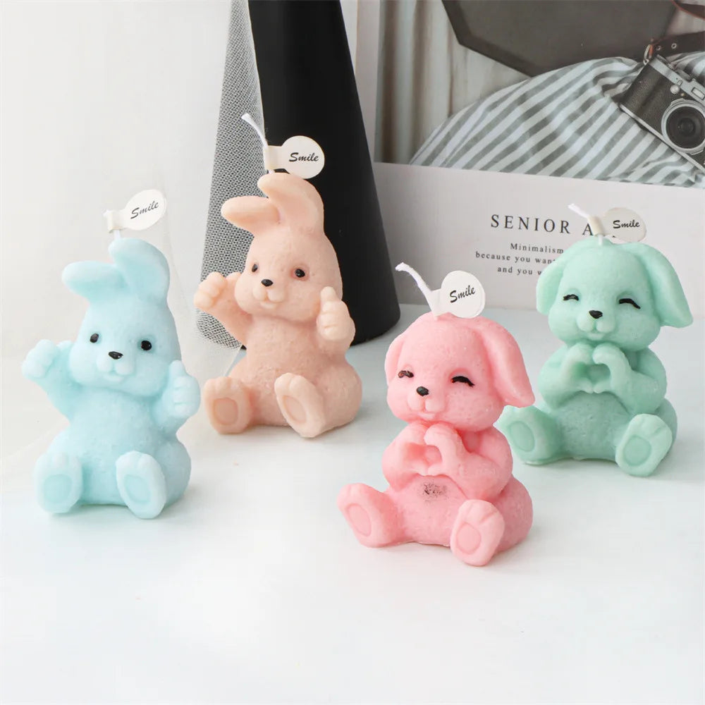 Bunny Theme Silicone Candle Mould Creative Cute Huggable Bunny Model Mould For Handmade Aroma Plaster Soap Mold Easter Decor