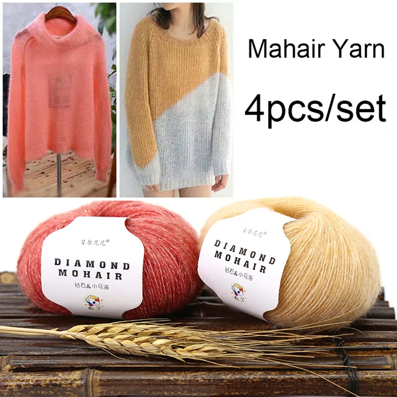 4pcs Mohair Yarn Crochet Cheap Yarns  Wool Yarn for Knitting Sweater 166m hilo para tejer a crochet