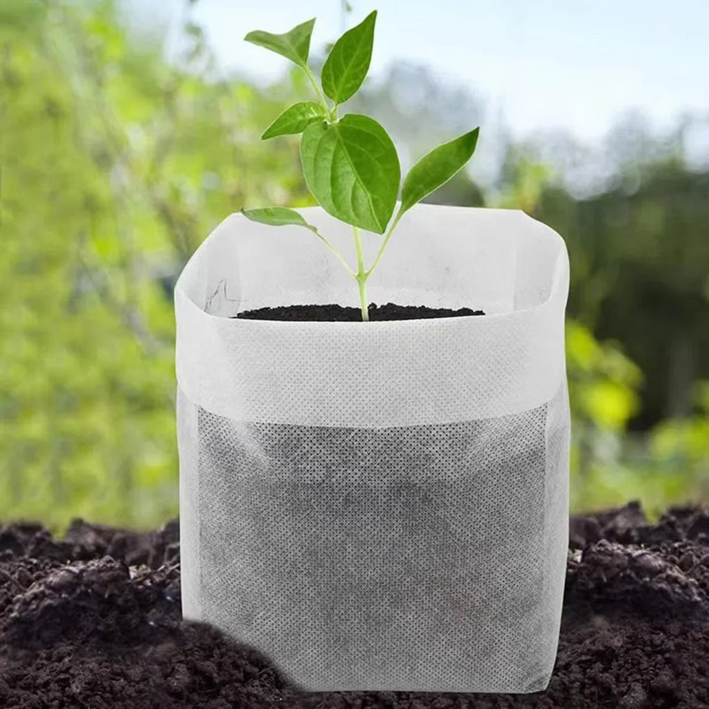 100Pcs Biodegradable Seed Nursery Bags, Non-Woven Plant Growth Bags, Fabric Seedling Pot Plant Bags, Household Garden Supplies, Suitable for Indoor and Outdoor Vegetables, Flowers, Fruits, Seedlings, Trees, Fabric Nursery Bag