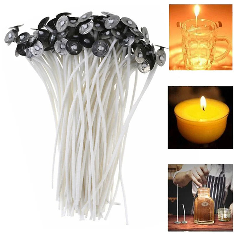 100pcs/set Original Smokeless Candle Wicks Soy Wax Core Woven Cotton Core Kerosene Lamp Wax Line Wood Accessories candles making