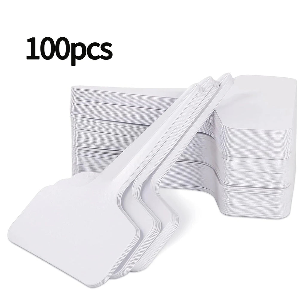 100pcs T-shaped Plant Mark White PVC Material Garden Plant Classification Label Garden Ground Label Plant Waterproof Label