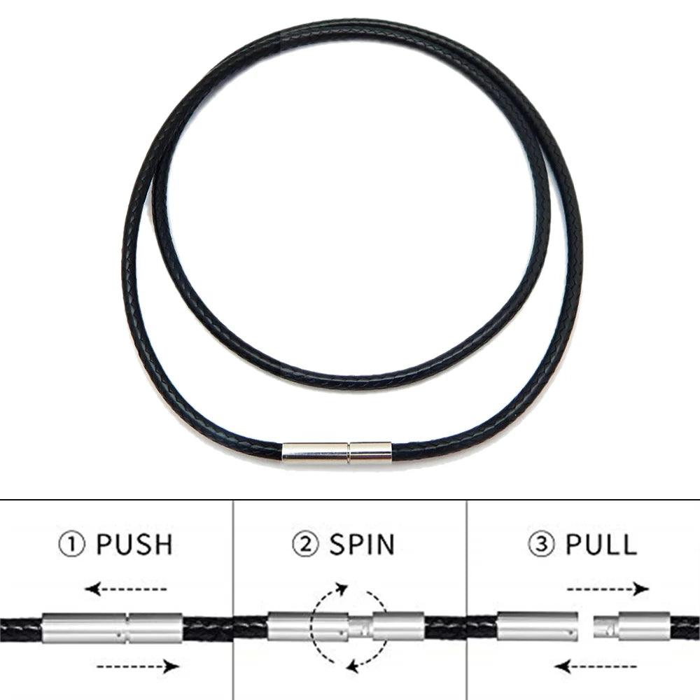 1/1.5/2mm Black Waterproof Leather Cord Necklace Braided Wax Rope Chain Sting With Stainless Steel Clasp for Men Women Jewelry