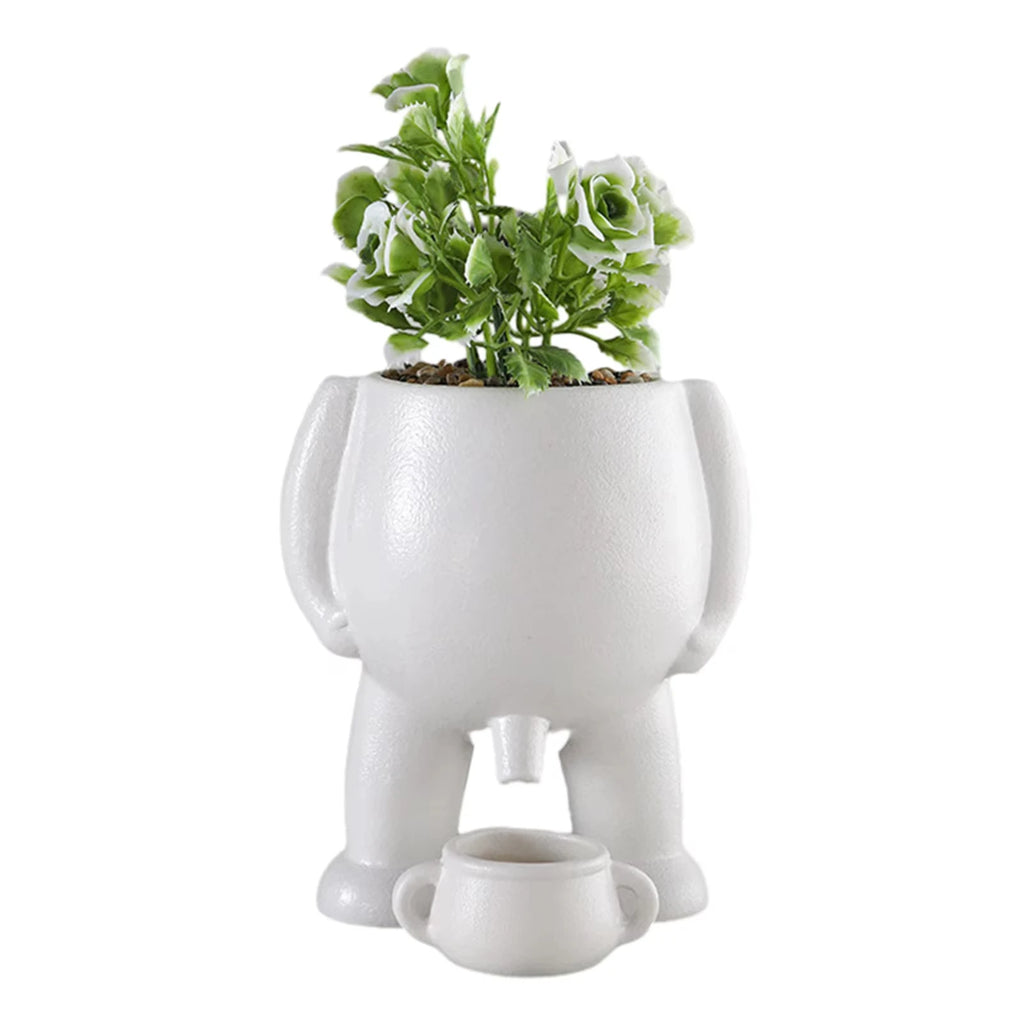 White Ceramic Peeing Potted Plan,Novelty Peeing Planter Pot with Drainage,Desktop Flower Planter Display Pot for Bedroom Patios