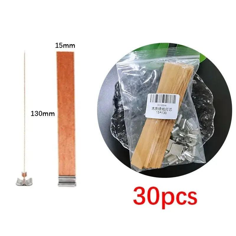 30pcs High Quality Wooden Candle Wick With Clip Base Craft Wicker Paraffin Beeswax Burning Smokeless Wick Candle Making Supplies