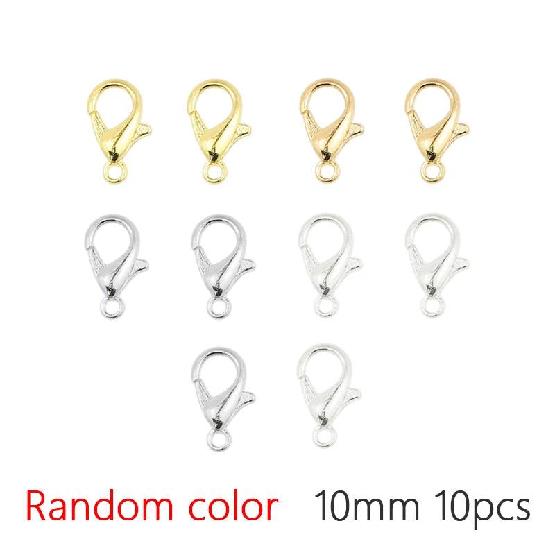 10pcs/lot 10-14mm Metal Lobster Clasps Jewelry Making Components DIY Bracelet Necklace Carabiner Findings Hooks Chain Closure
