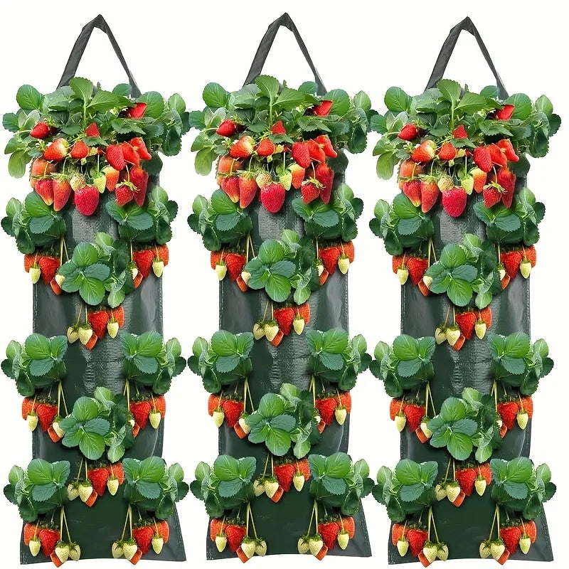 8-Pocket Hanging Strawberry Planter Bags - Durable PE Material, Perfect for Indoor & Outdoor Gardening, Strawberry Cultivation
