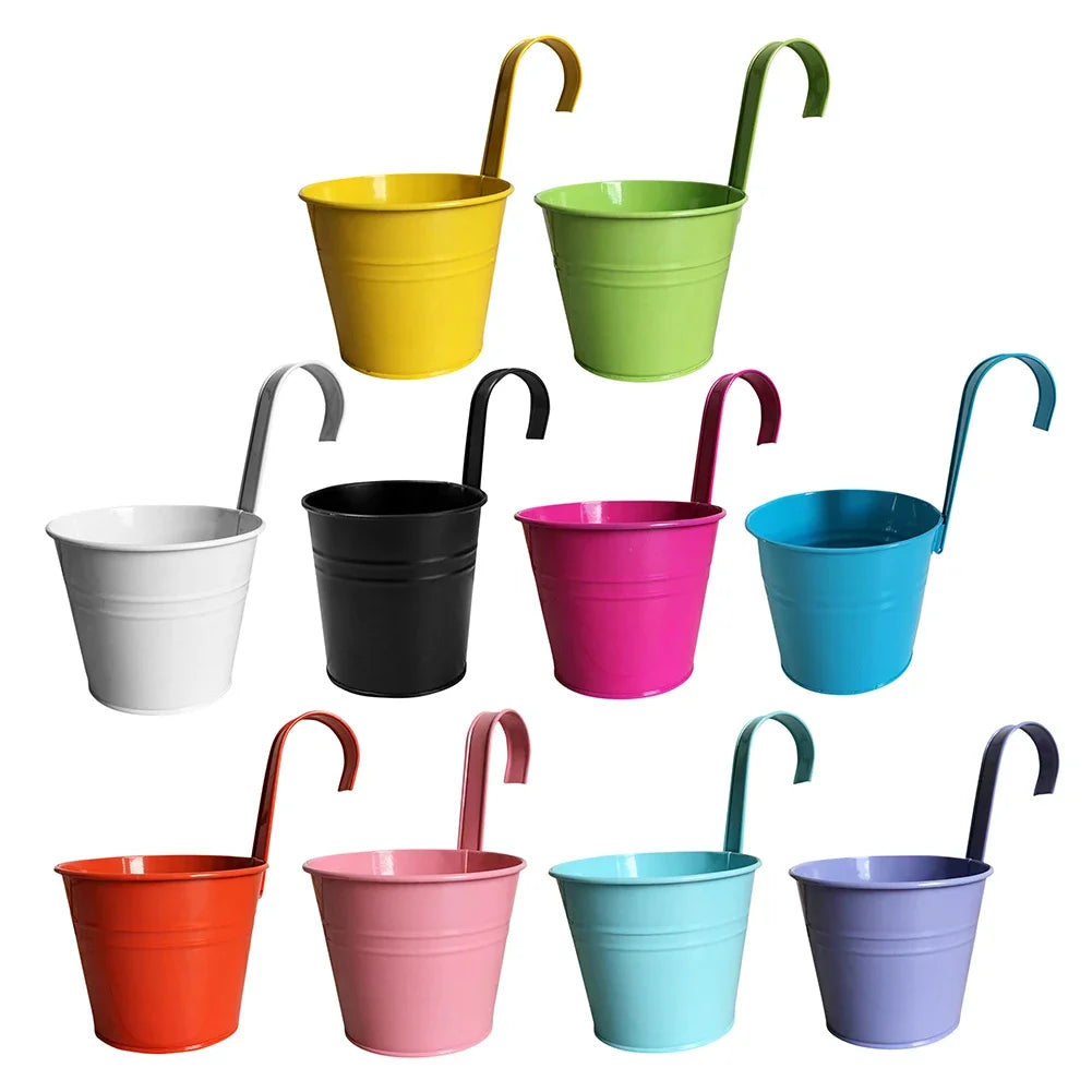 6/10PCS Metal Flower Pot With Detachable Handle Wall Mounted Hanging Planter Balcony Garden Office Planter Home Garden Decor
