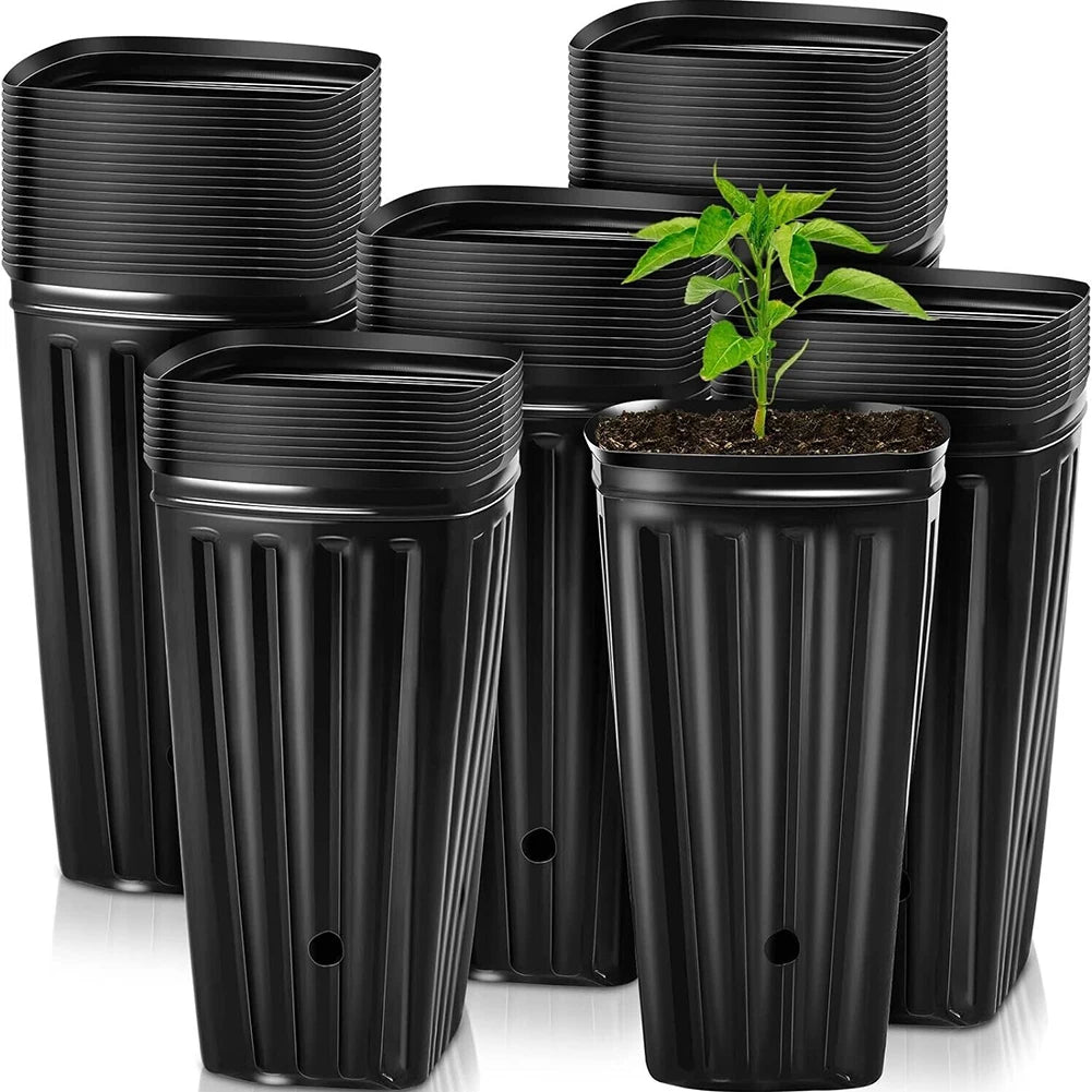 Tall Square Plant Seeding- Planting Cup Plastic Deep Nursery Tree Pot Flower Plant Container Pot Garden Transplant Grow Bags