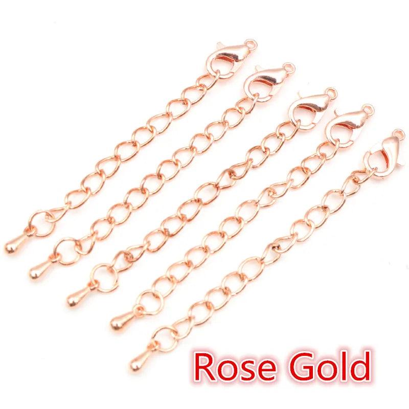 10pcs 50 70mm Gold Silver Plated Extended Extension Tail Chain Lobster Clasps Connector For DIY Necklace Jewelry Making Findings