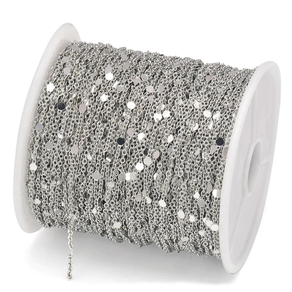 5m/roll 1.5mm Sequins Chain Copper Cable Chains Gold Silver Necklace Bracelet Diy Chain Jewelry Making Components
