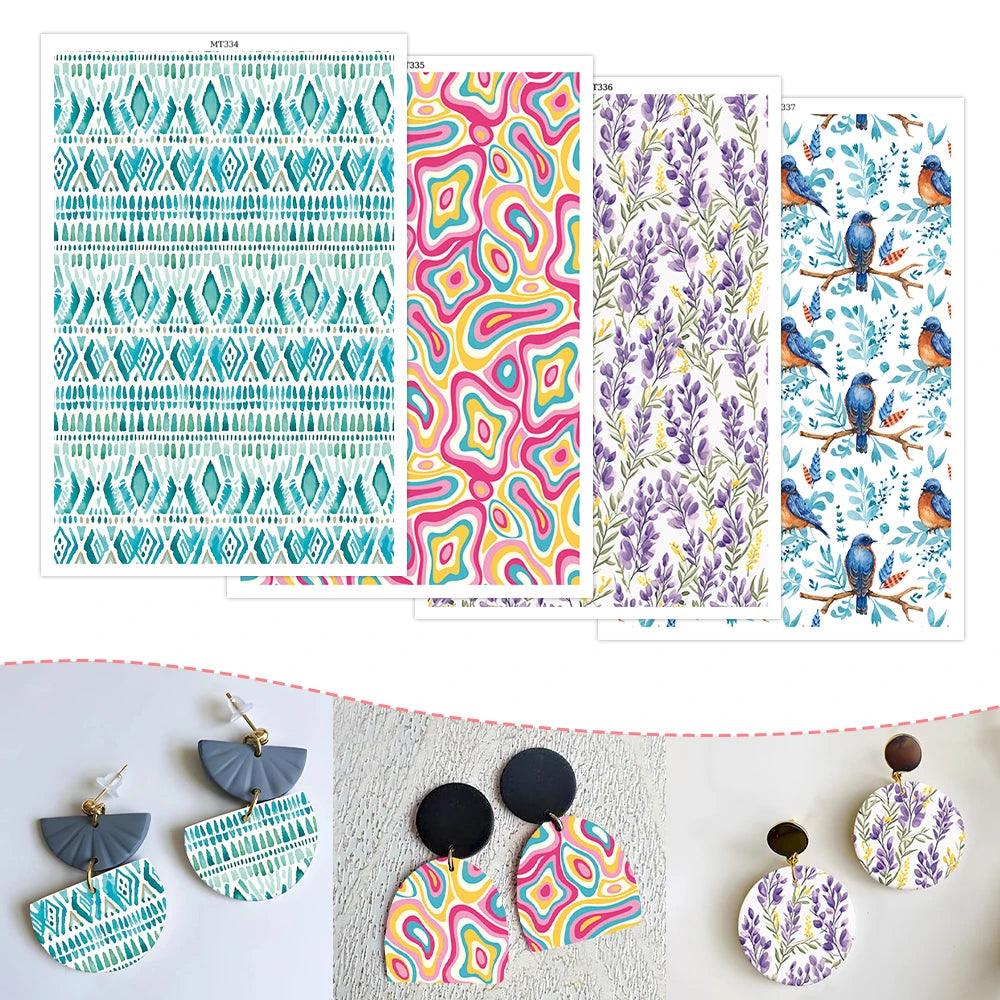 1pc Polymer Clay Transfer Paper Bird Lavender Bubble Inking Water Soluble Disposable Stickers DIY Jewelry Pendent Printing Paper