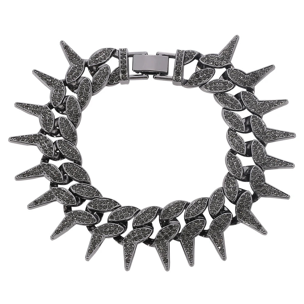 Hip Hop Shiny spike Cuban Link Chain Bracelets Women Men Rhinestone Iced Out Chain Bracelet Punk  Jewelry Bracelet Gift