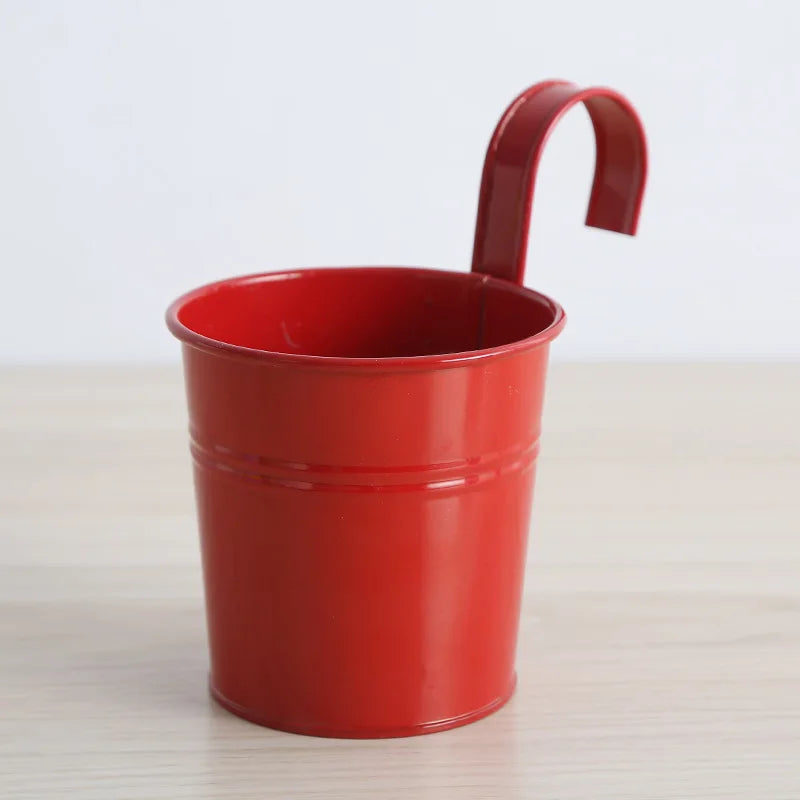 Small wrought iron hanging flower pot, detachable hook, hanging bucket, succulent green plants, balcony, candy rose color