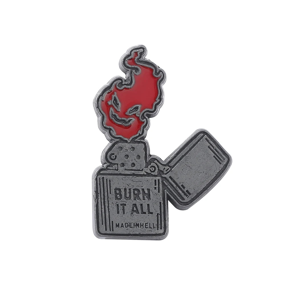 Punk Burn It All Demon Flame Creative Enamel Brooch Fun Metal Pins Clothing Knapsack Badge Accessories Jewelry Gifts