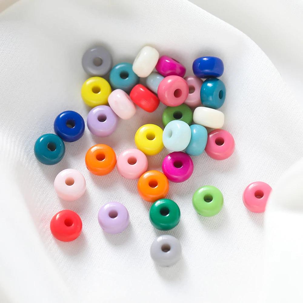 10Pcs Solid Color Round Flat Acrylic Beads Macaron Loose Spacer Beads For DIY Jewelry Making Charms Earring Necklace Supplies