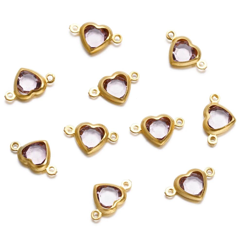 10pcs Stainless Steel Double Holes Heart With Crystal Rhinestones Bracelet Connectors for Necklace Pendants DIY Jewelry Making