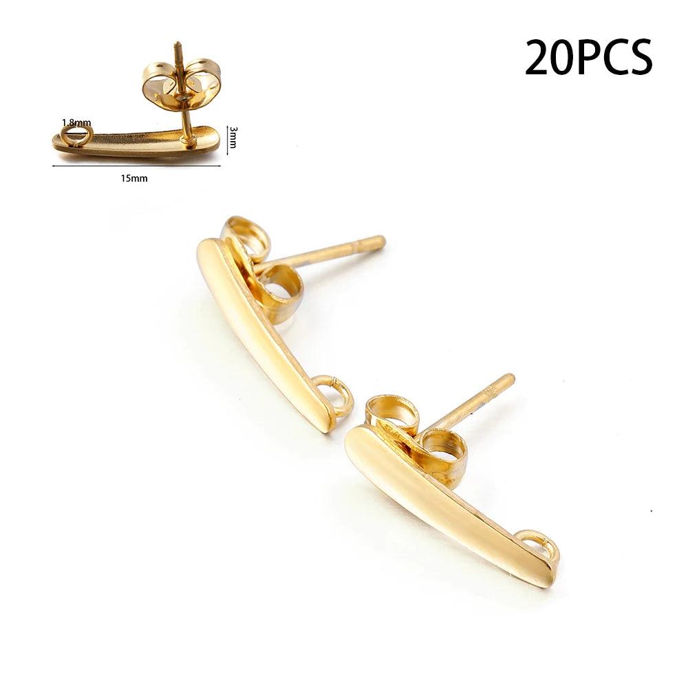 10-20pcs Stainless Steel Blank Earring Stud Golden Earrings Base With Earring Plug Connectors For DIY Jewelry Making Accessories