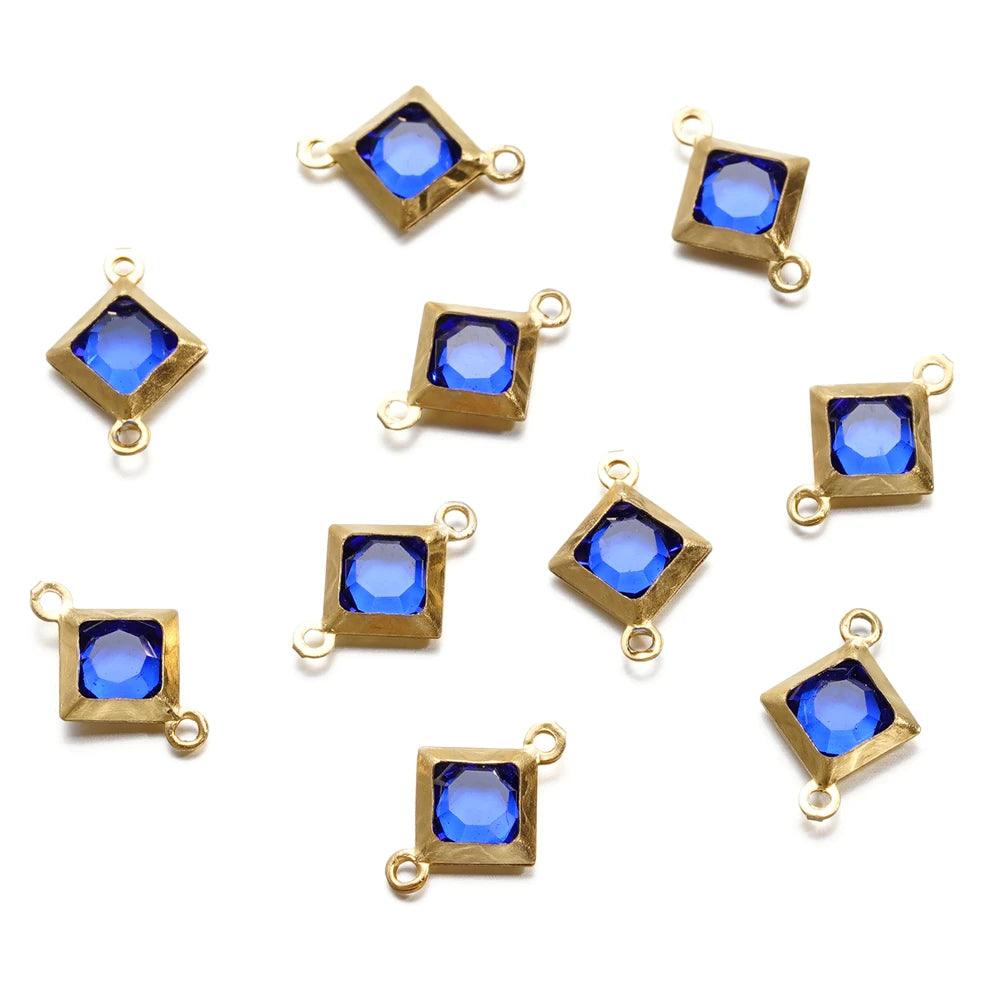 10pcs Stainless Steel Double Holes Rhombus with Crystal Rhinestones Bracelet Necklace Pendant Connectors for DIY Jewelry Making