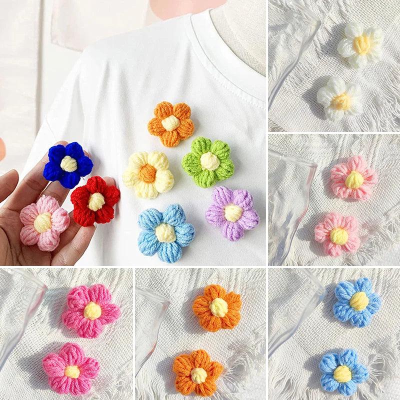 10Pcs Milk Cotton Wool Puff Flower Manual Hand-Knitted Floral Crocheted Hook Craft DIY Hairpin Clothing Shoes Hats Decoration